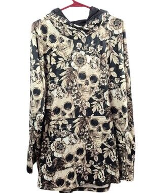 LuLaRoe Skull Floral Hooded Jacket Women's 2XL Black & Cream